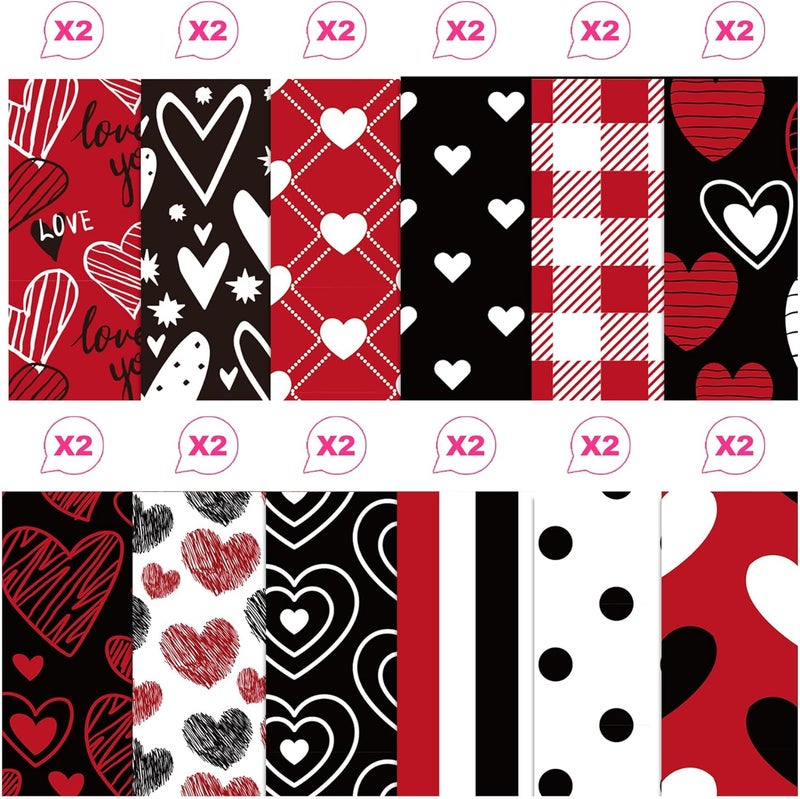 WLXTREE Valentine’s Day Scrapbook Paper 12 x 12 Double Sided Printing Red Black Heart Love Patterned Craft Paper for Card Making Photo Album Wedding Anniversary Party Decorative 24 Sheets - Image 3